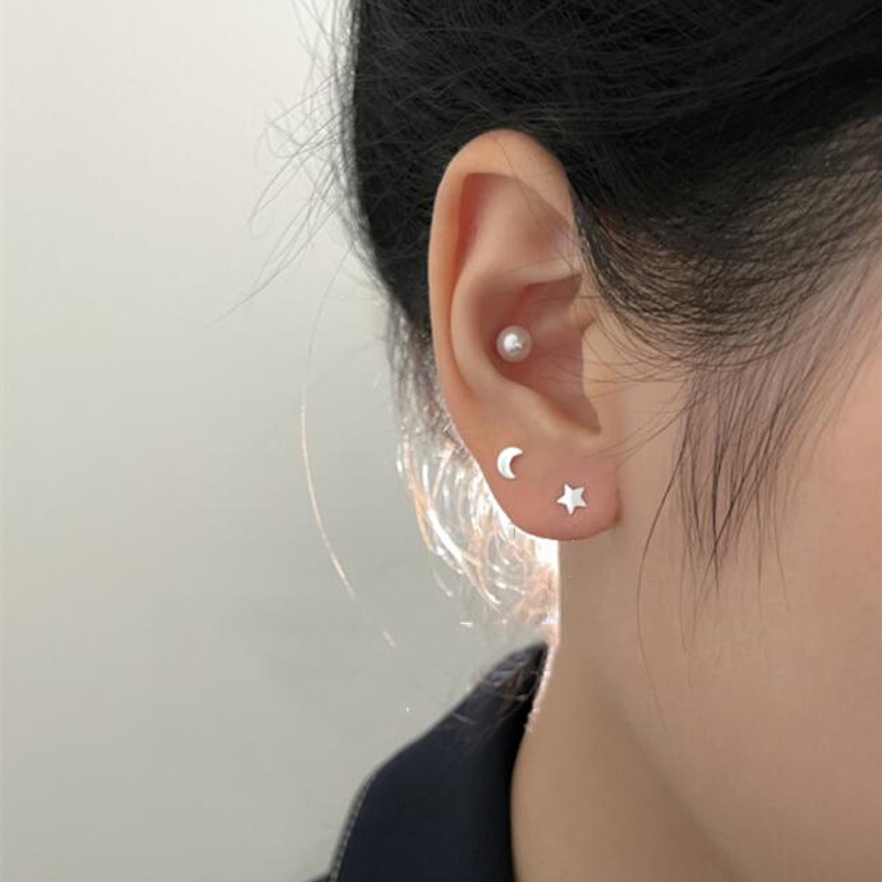 Roselife Anting Tusuk Silver S925 Gaya Korea Bentuk Geometri Clover / Hati / Bulan / Bintang / Butterfly Untuk Wanita