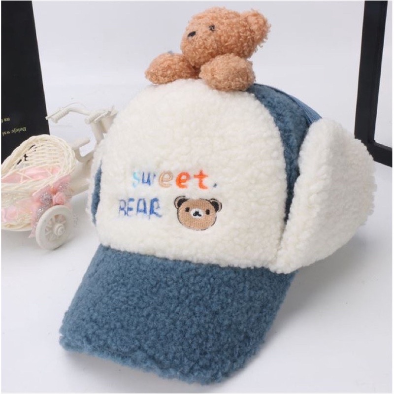 Topi Hangat Bulu Anak 3D Import Teddy Bear