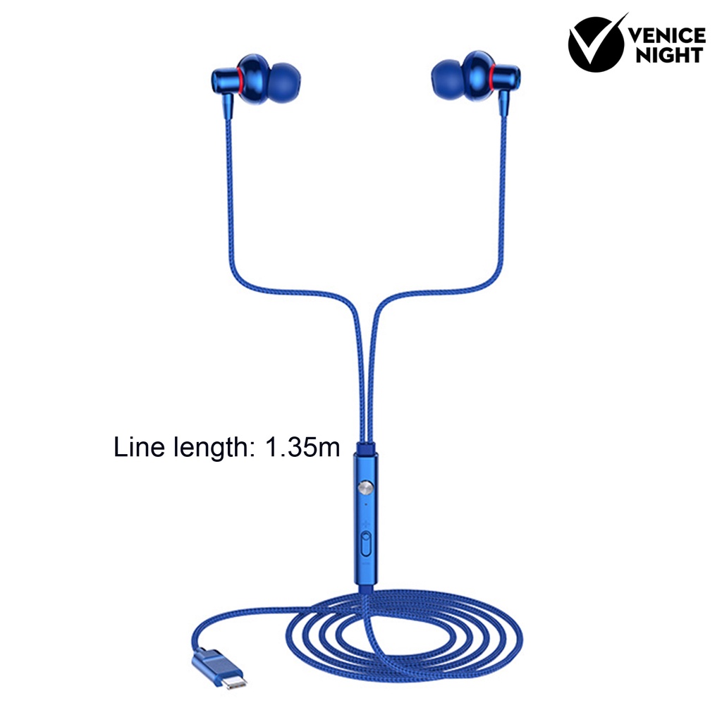 (VNEP) (Berkabel) Earbud Ergonomis HiFi Sound Volume Adjustable Type-C Wire Control Earphone dengan Micphone untuk Karaoke