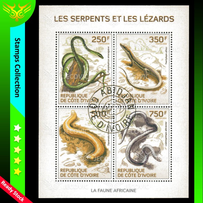 

De Cote Divioire Lizard 2014, Prangko Souvenir Sheets