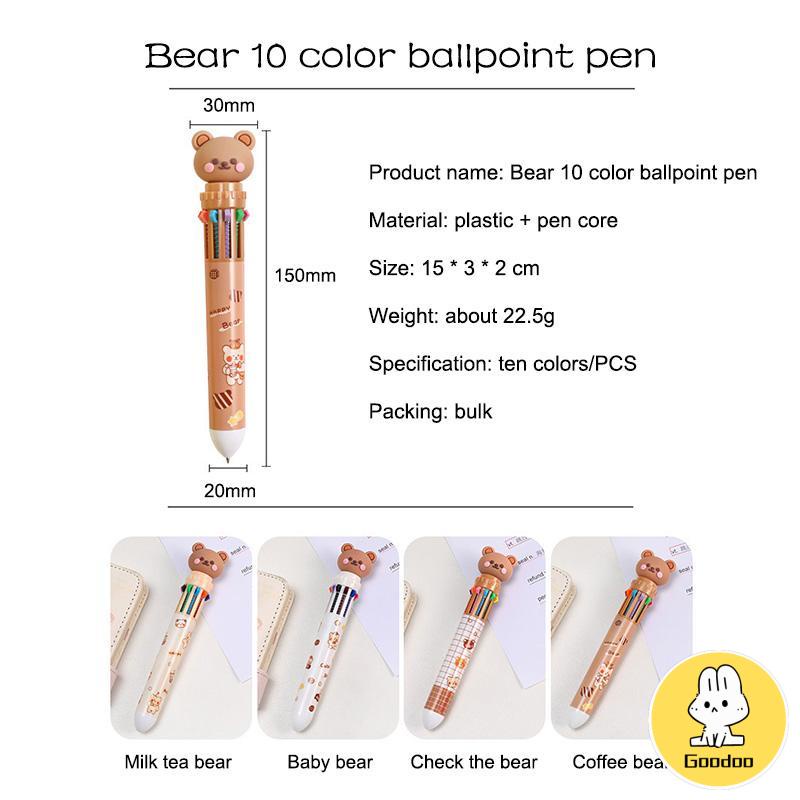 1pc Pulpen Mekanik 10 Warna Warni Rectractable Pen Color Motif Kartun Lucu Bear Grid Kotak Aesthetic Bolpoin Alat Tulis Sekolah -Doo