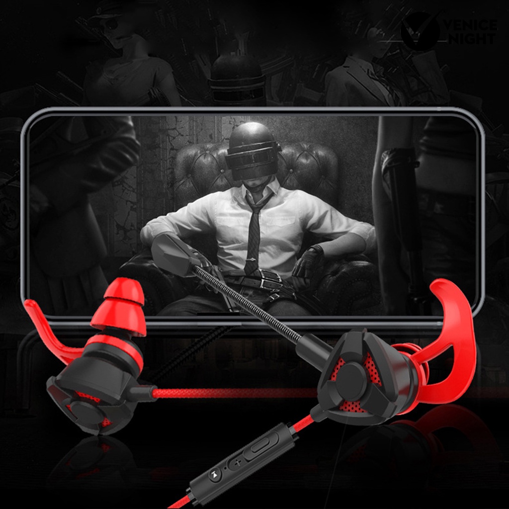 (VNEP) (Berkabel) Earphone Gaming dengan Kontrol Kabel Mikrofon 3.5mm Jack In-ear Earphone E-sports Game Earphone untuk Ponsel