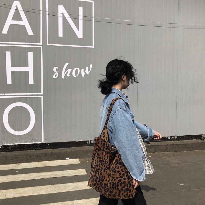 ✇№Sera Korea retro modis leopard print tas bahu tas wanita sederhana dan serbaguna tas jinjing tas kanvas kapasitas besar