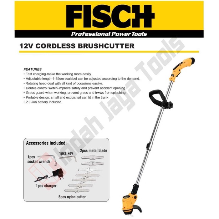 Pemotong Fisch Fbc12 Cordless Grass Trimmer - Mesin Potong Rumput Baterai Cas
