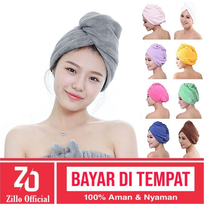 ZILLO Handuk Rambut Kain Pengering Rambut Handuk Kepala Motif Polos Magic Towel Bahan Microfiber Lembut