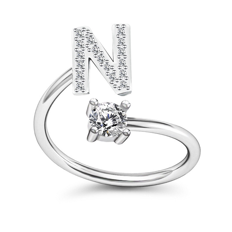 Korea Sederhana Surat Liar Berlian 26huruf Inggris Terbuka Adjustable Cincin Halo Perhiasan Gadis-N
