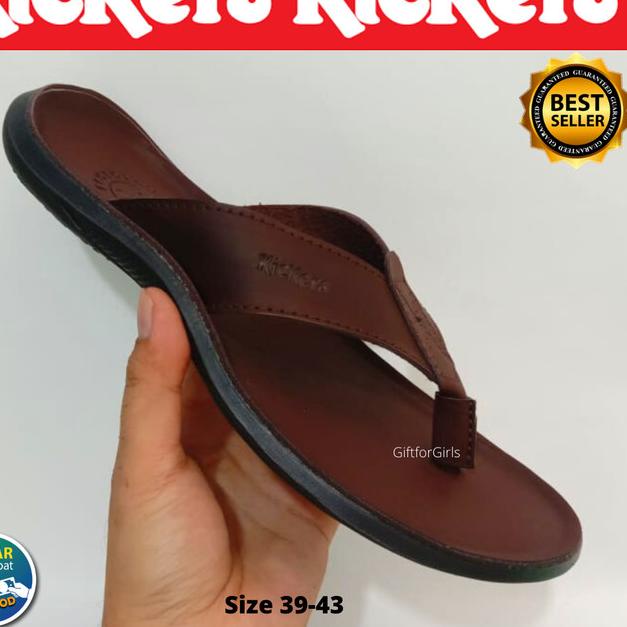 Kickers Original Sendal Jepit Kulit Asli Pria Sandal Cowok Formal - Hitam, 43
