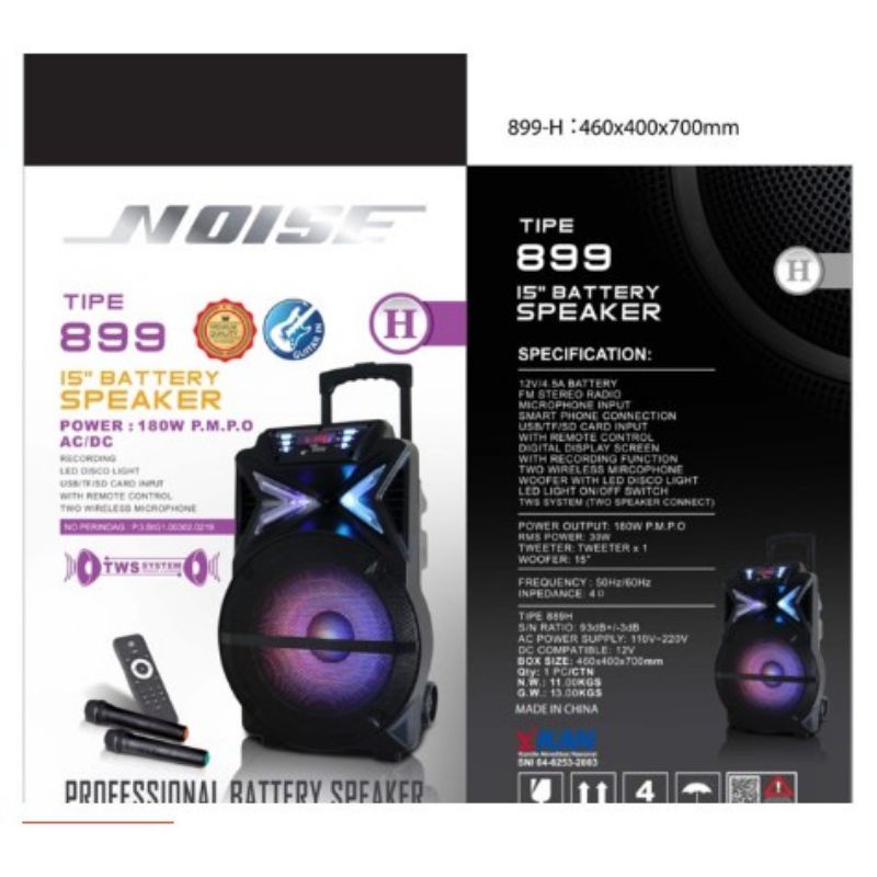 SPEAKER NOISE NS899H 15 INCH SPEAKER PORTABLE FREE MIC