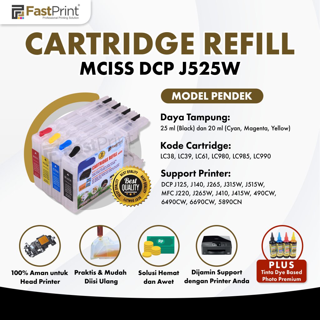 Cartridge MCISS Refillable Compatible  J525W J725DW J925DW J430W J425W Pendek Plus Tinta