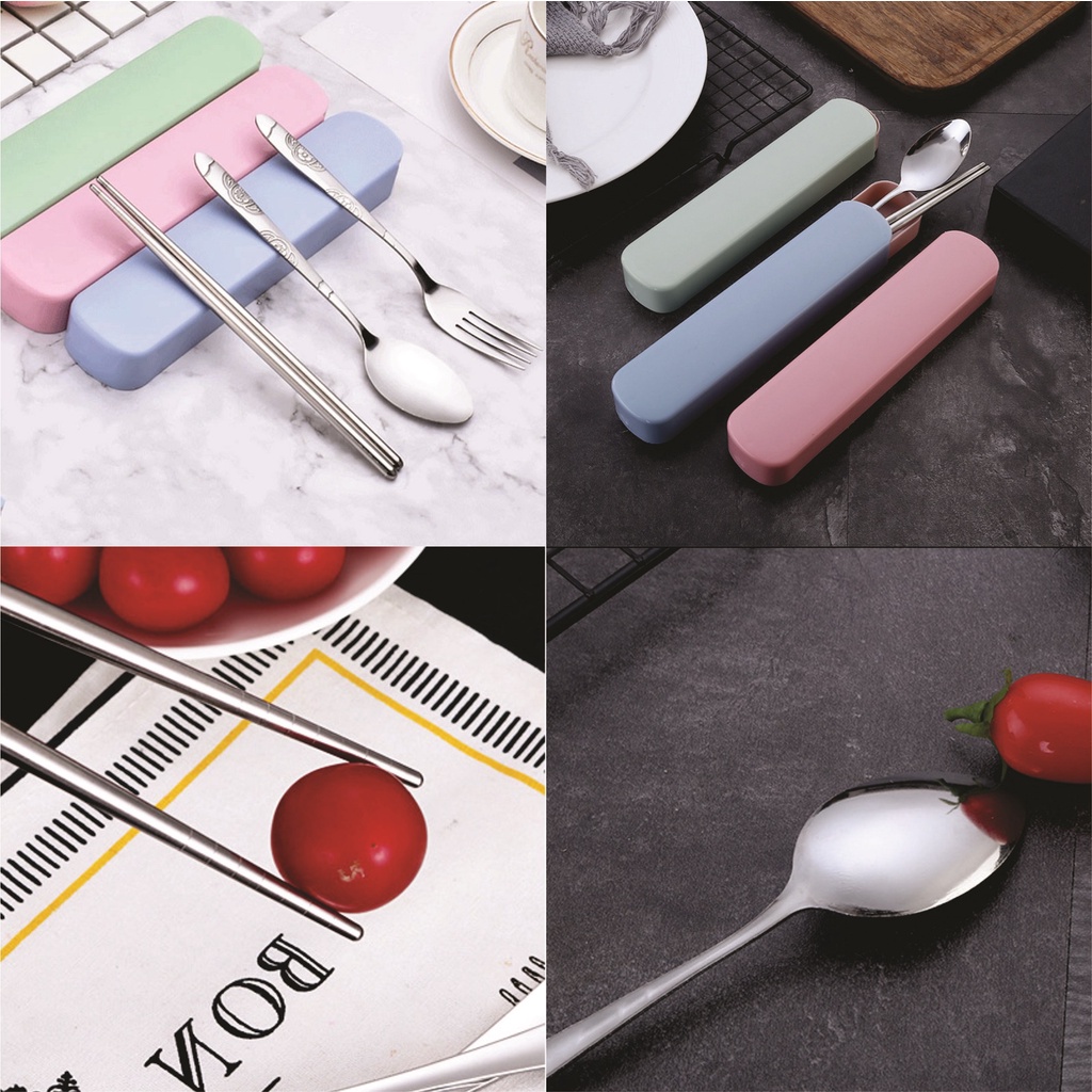 Sendok Garpu Sumpit set stainless Peralatan makan Food Grade Motif Lifestyle Modern - 1 set