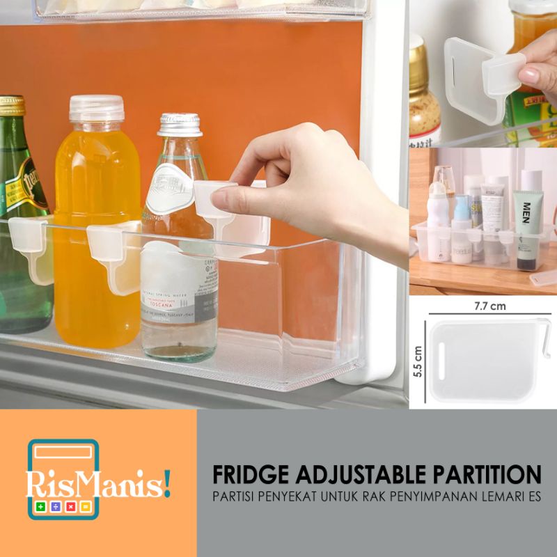 FRIDGE ADJUSTABLE PARTITION - 1 pcs Partisi Penyekat Rak Mini Penyimpanan Lemari Es Sekat Kecil Pemisah Kulkas Storage Box Kotak Obat Pembatas Laci Alat Makeup Rias Peralatan Tulis