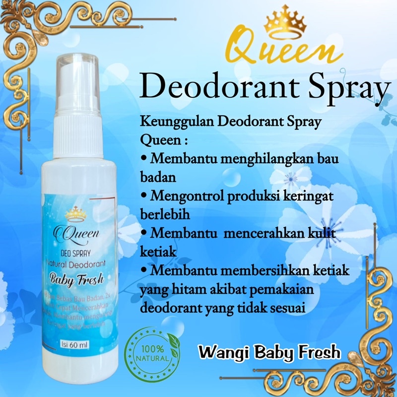 BISA (COD) QUEEN DEO SPRAY 60ML DEODORANT NATURAL SPRAY