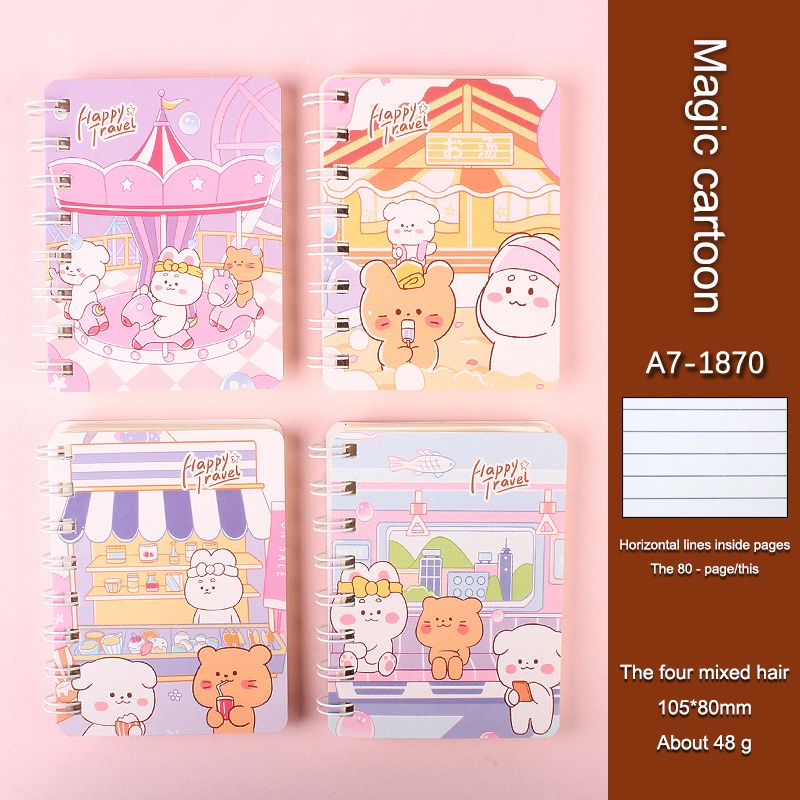 A7  Rollover Coil Buku Notebook Mini Kartun Lucu Mini Notebook Diary Portable Notebook Journal Alat Tulis-Le-Lucu Beruang🧸