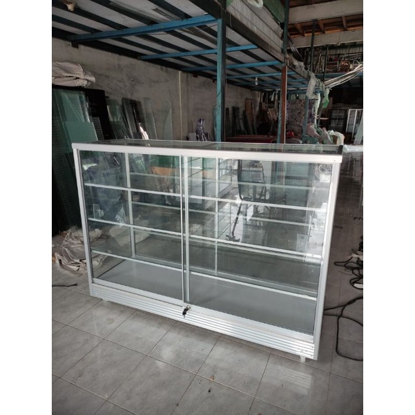 ETALASE UKURAN 1 METER RAK JUALAN TEMPAT BARANG DAGANGAN COUNTER LEMARI KACA CERMIN RAK BAJU ALMINI 