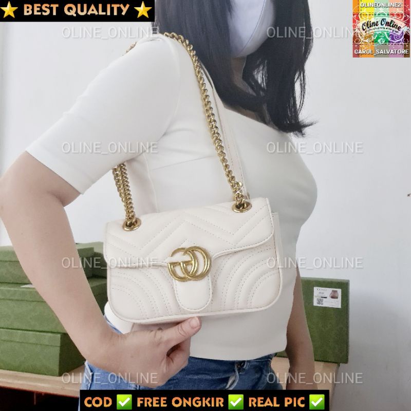 [oline_online] tas wanita selempang kekinian wave motif shoulder marmont 2way convertible small size party size bag gc love red black white gucci