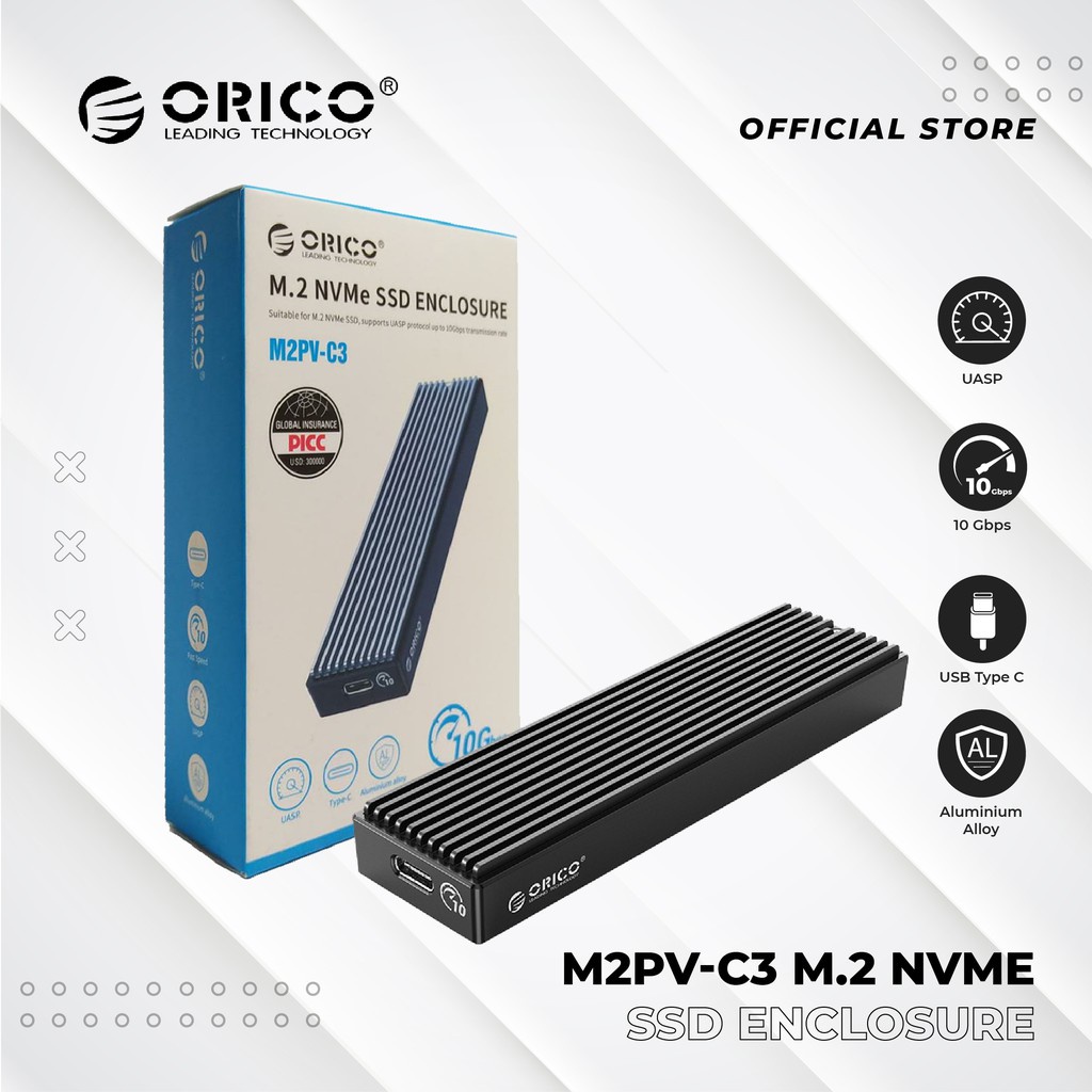 USB 3.1 to M.2 NVME SSD Enclosure - Casing M2 NVME ORICO M2PV-C3