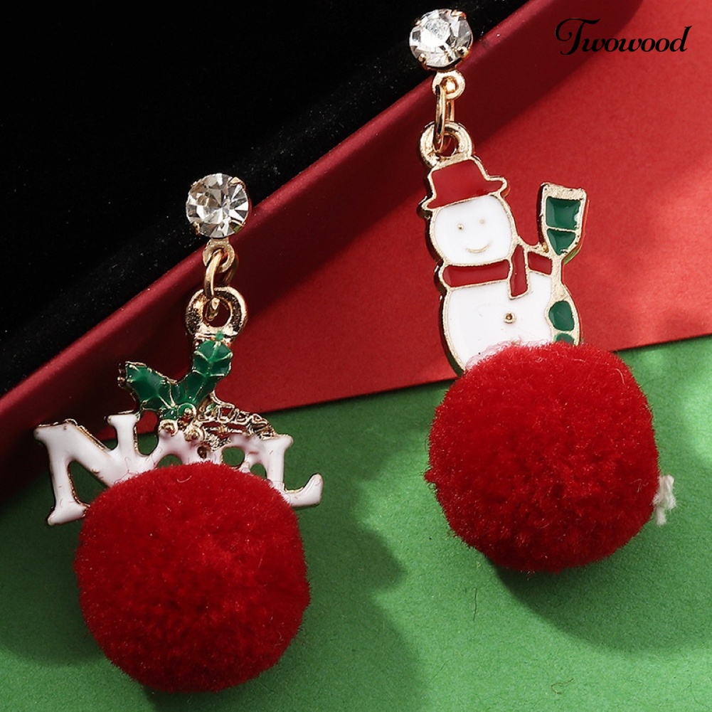 Anting Hook Bentuk Bola Bulu Santa Claus Snowflake Untuk Wanita