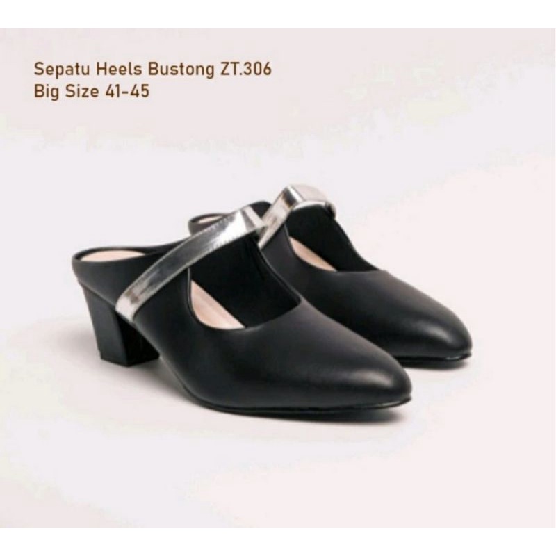 Original / Big Size Shoes MK-X Slop Formal Wanita Kekinian Big Size 41-45 Bustong Heels Mewah Size JUMBO Kaki Lebar Hitam, 44