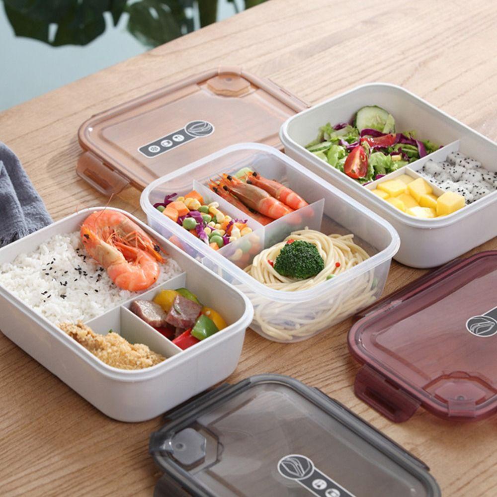 Solighter Lunch Box Microwavable Rectangle Grid Wadah Makanan Anti Bocor