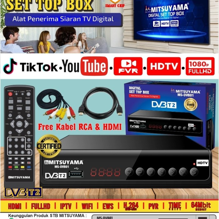 Set TV Box Digital Mitsuyama 64MB 1080 Full HD TV Digital Receiver Free HDMI dan Kabel RCA- Alat Pen