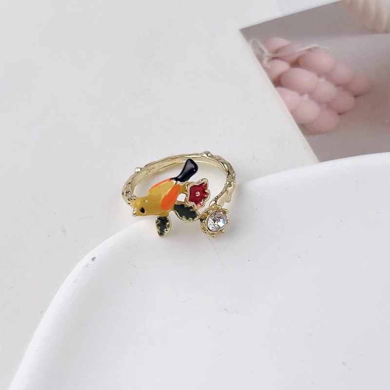 Mhang Cincin Model Terbuka Bahan Metal Desain Mawar Merah Hias Zircon Gaya Vintage Untuk Wanita