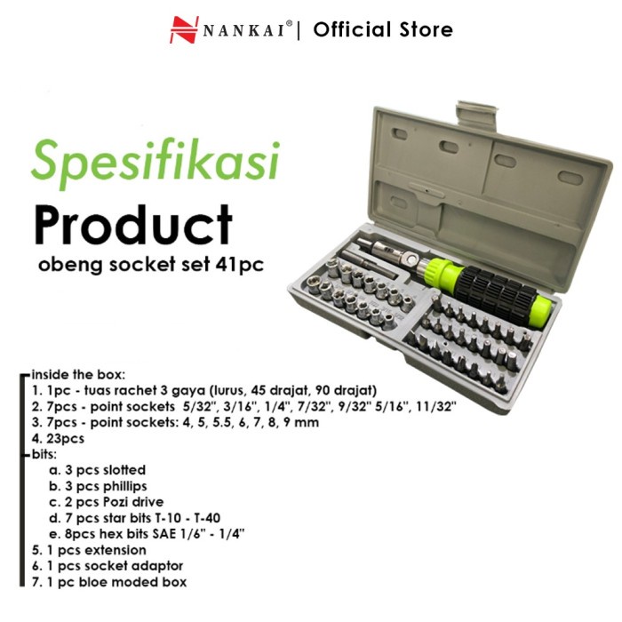 Obeng Sock Set 41 Pcs / Kunci Obeng Socket 41 Pcs Nankai