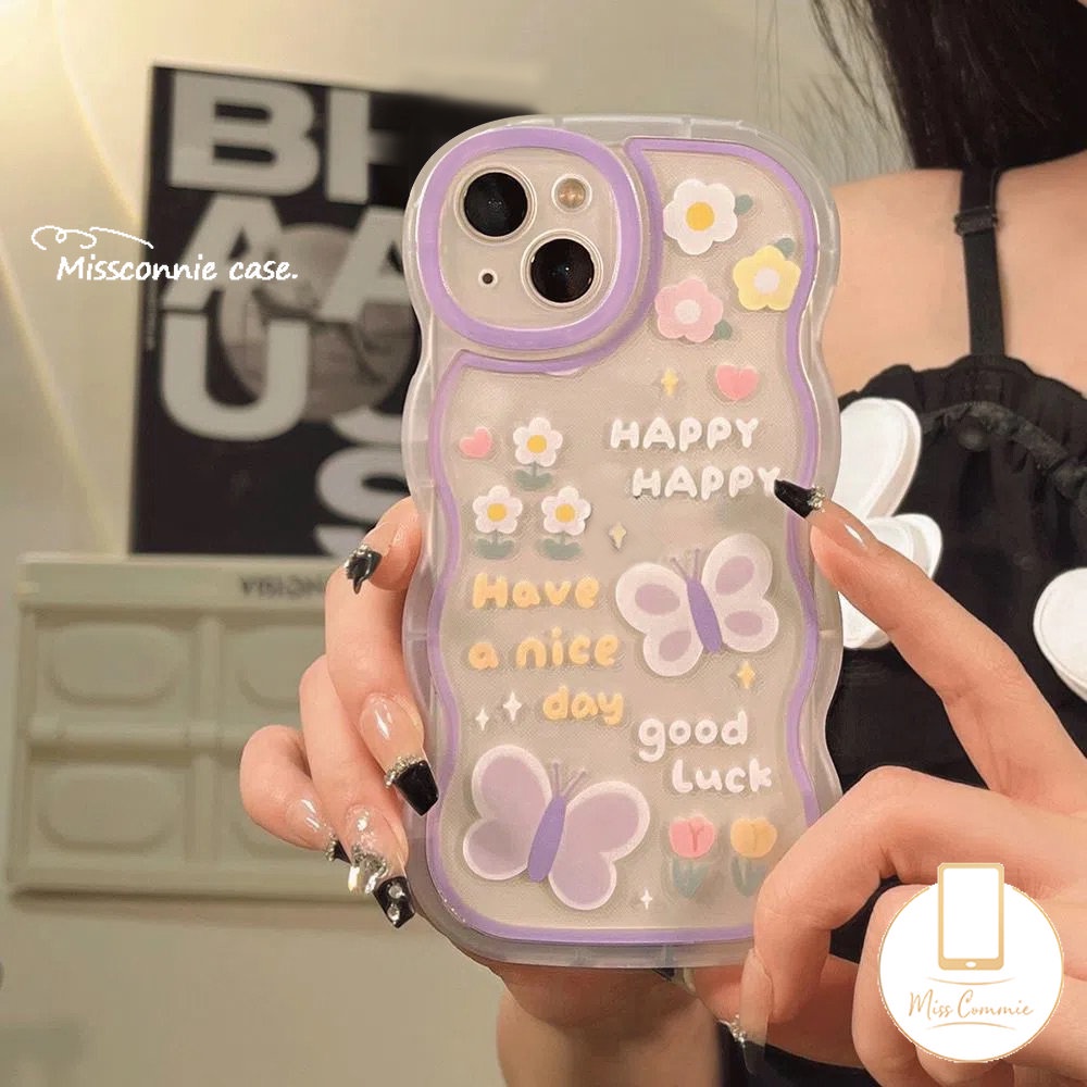 Case Samsung A04s A53 A04 A52 A51 A03 A04E A12 A13 A50 A31 A52s A23 A22 A32 A03s A14 A21s A20 A50s A02s A30s A11 Romance Butterfly Kartun Ice Cream Bear Lucu Lembut Bergelombang Penutup Tepi