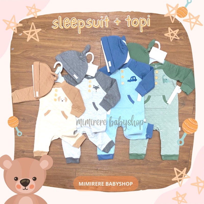 Catell Love TAHARI Baby Sleepsuit &amp; Hat | Baju Tidur Bayi Sleep suit Buka Kaki