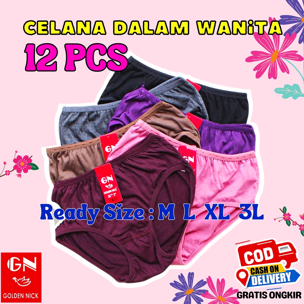 Celana Dalam Wanita Golden Nick Lusinan - Sempak Wanita - Thong Big Size - Cangcut Wanita 1 Lusin CD