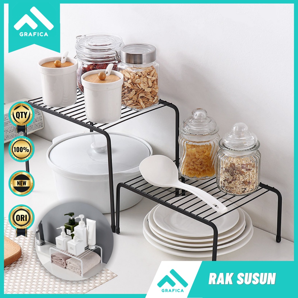 RAK SUSUN SERBAGUNA DAPUR KAMAR MANDI BAHAN BESI ESTETIK / RAK MEJA STAINLESS RAK BUMBU RAK PIRING S