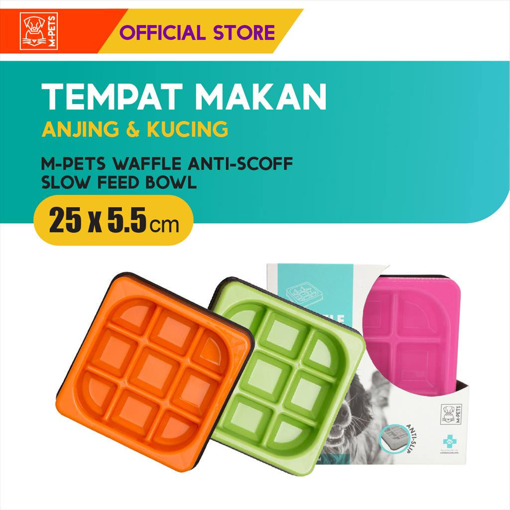 M-Pets Waffle Anti-Scoff Slow Feed Bowl / Tempat Makan Anjing Kucing