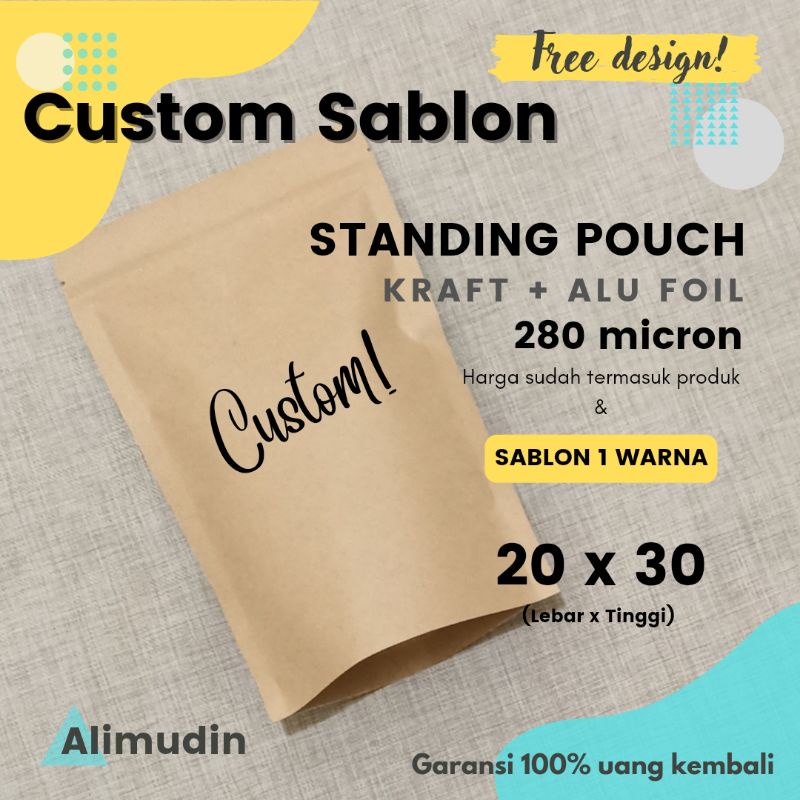 Standing Pouch 20 x 30 Kraft Paper Alu Foil Custom Sablon