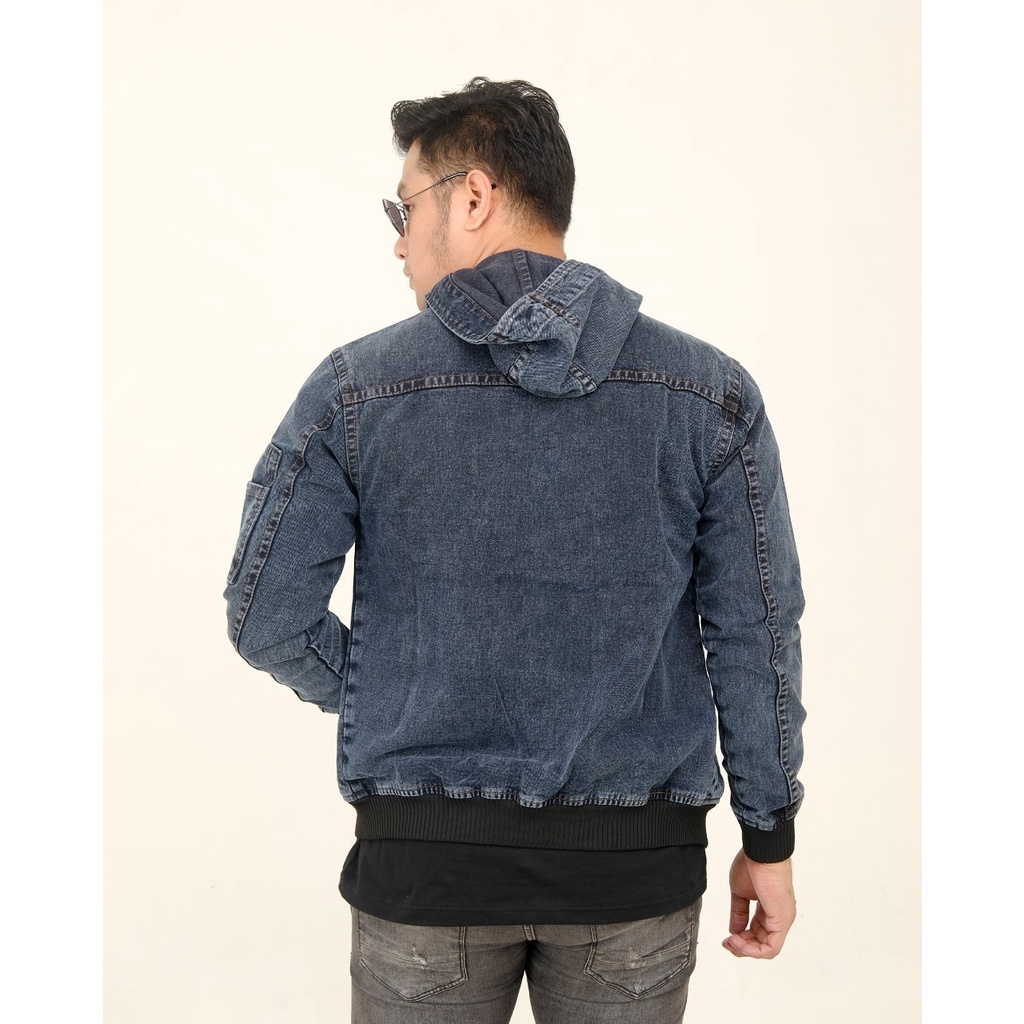 TURUN HARGA ! Jaket Jeans Hoodie Sandwash Snow Black - Jaket Denim Pria Washing - Jaket Jeans Topi Original The Berry