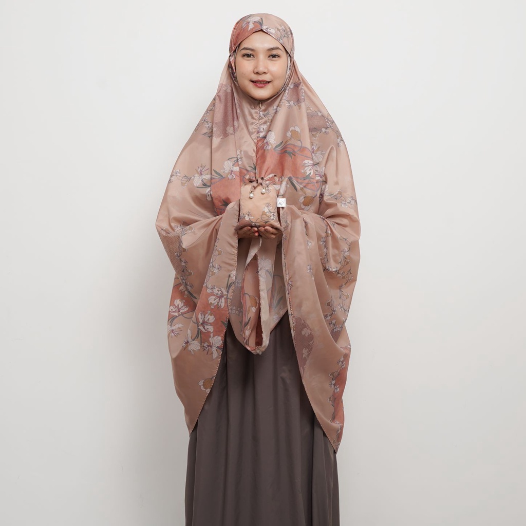 ALIF MUKENA MINI MOTIF PARASUT PREMIUM KOREA TRAVEL - PEONY IN COFFEE BEAN ( MKN-215 )