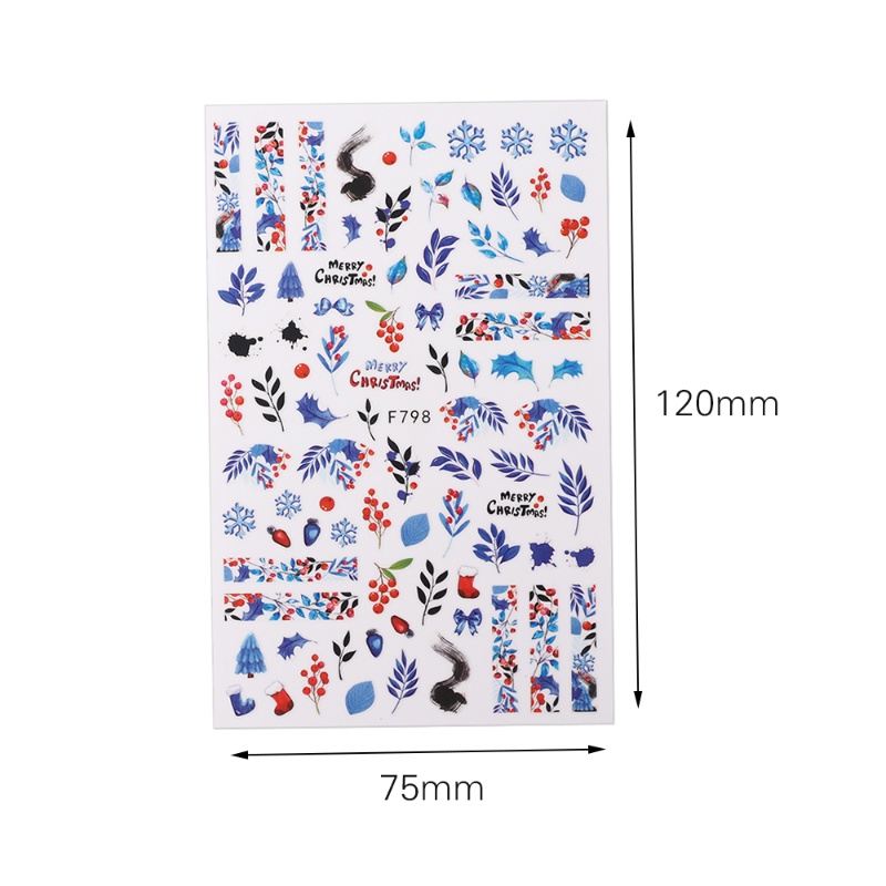 Stiker Kuku 3D Motif Rusa / Daun / Snowflake / Santa Claus Untuk Nail Art