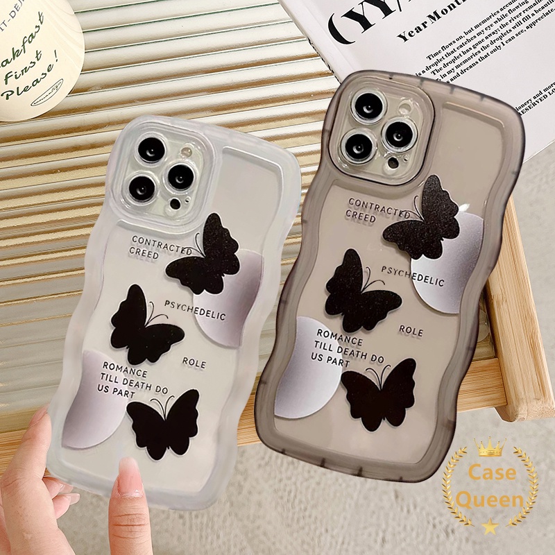 Art Black Butterfly Case Vivo Y36 Y02 Y21 Y15 Y22 Y21s Y35 Y12 Y16 Y12i Y15s Y20 Y33s Y93 Y11 Y22s Y30 Y12s V20 V21 Y50 Y17 Y21T Y33T Y75 Y91 Y15A Y91C Y21A Tepi Bergelombang Soft Cover