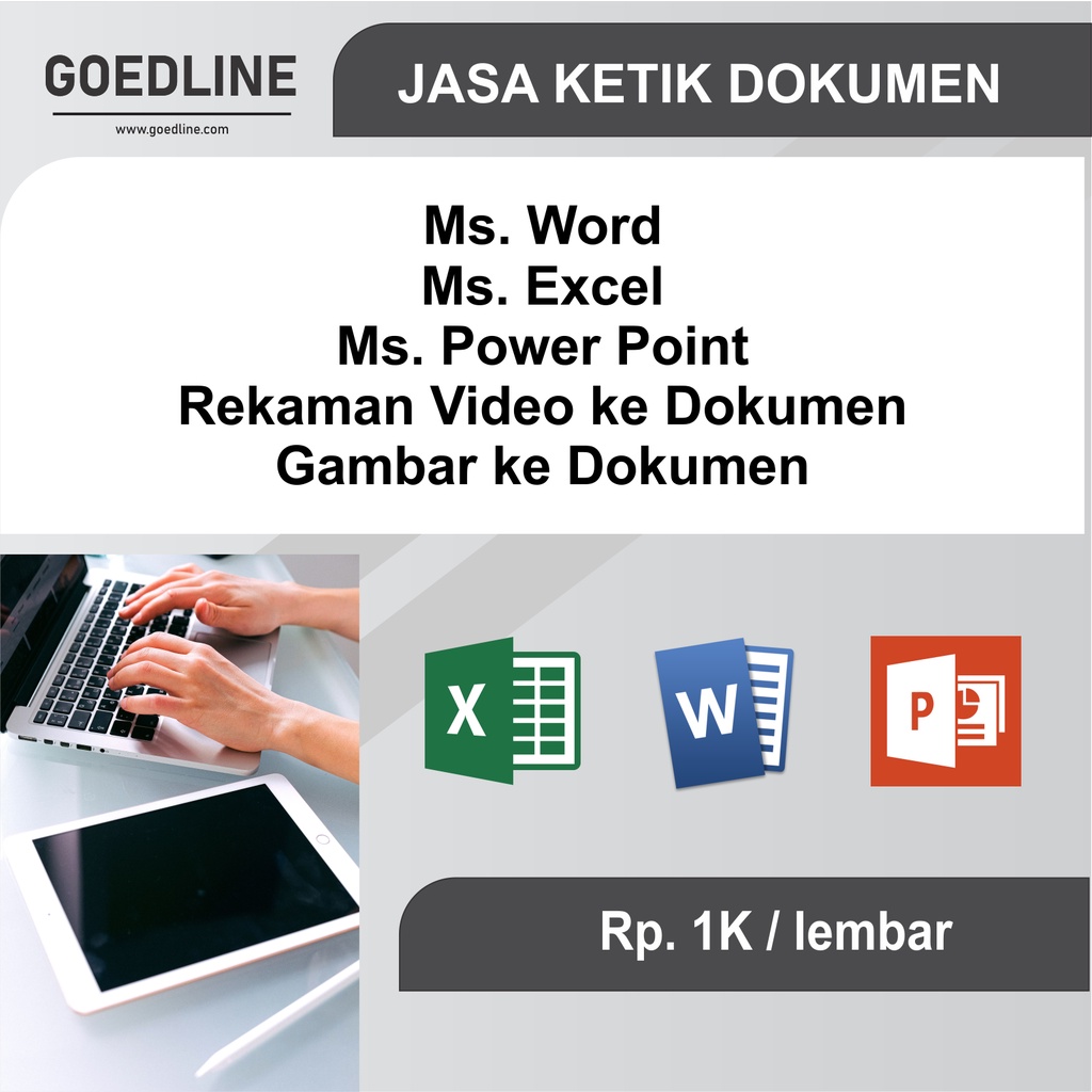 

Jasa Ketik Ms. Word Ms. Excel Ms. Power Point Cepat dan Murah Seluruh Indonesia