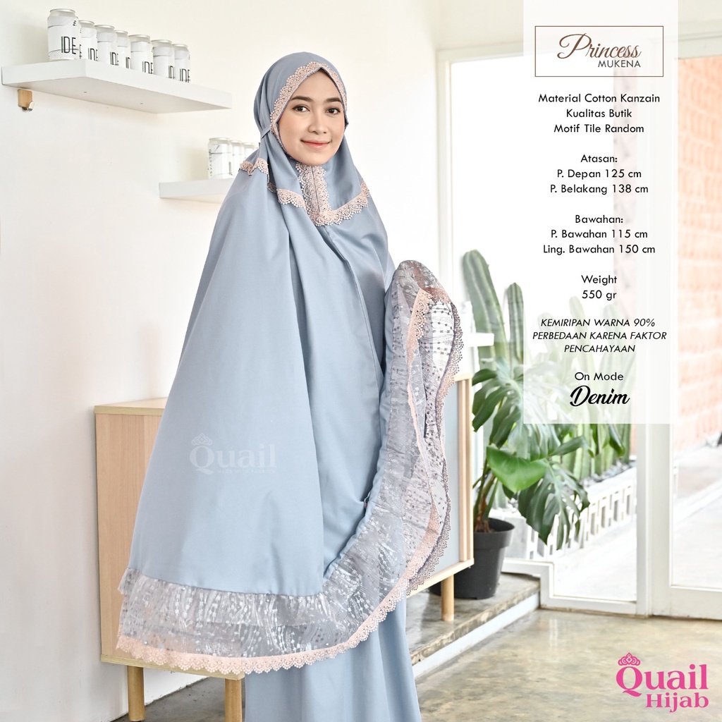 Mukena Princess renda brukat mutiara Quail Hijab Ori material catton kanzani