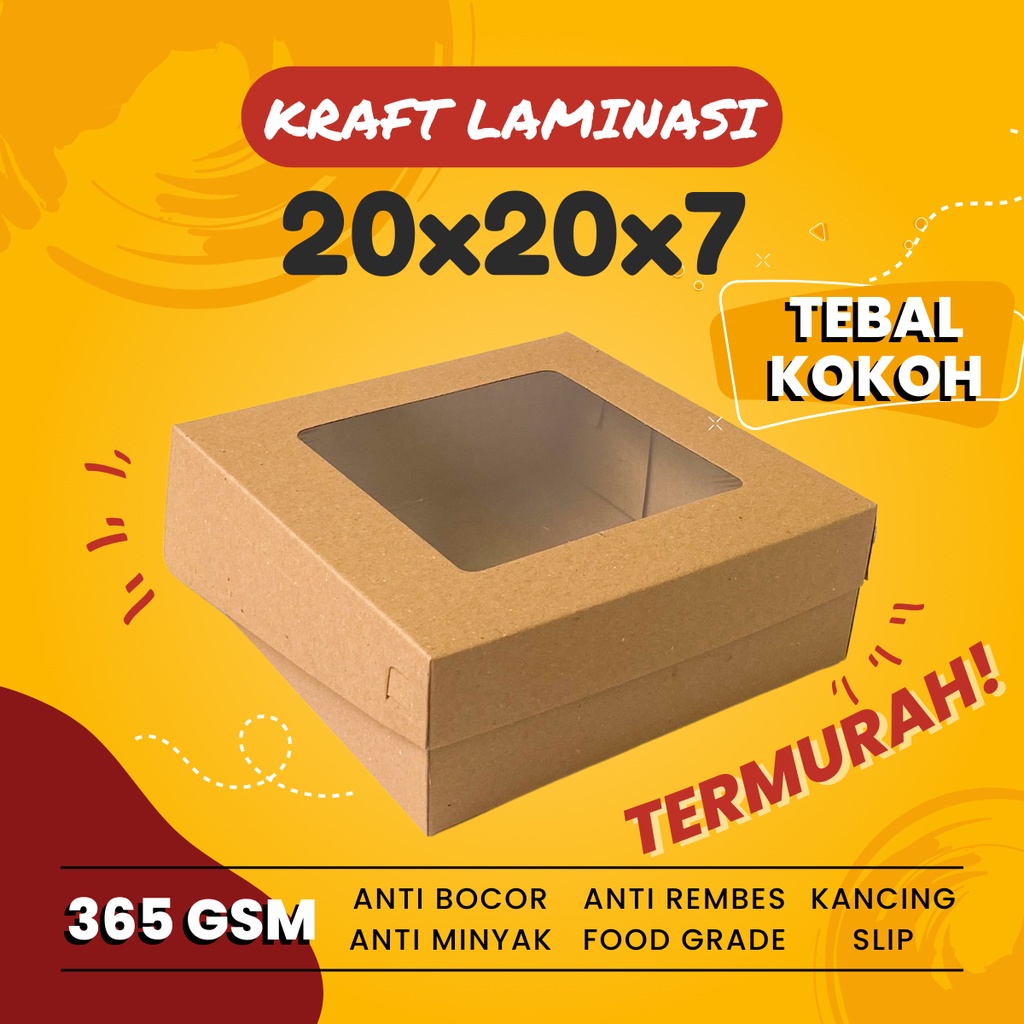 

Box Kraft Dus Kemasan Kue Snack Kotak Pudding Roti Spikoe Jendela 20x20x7