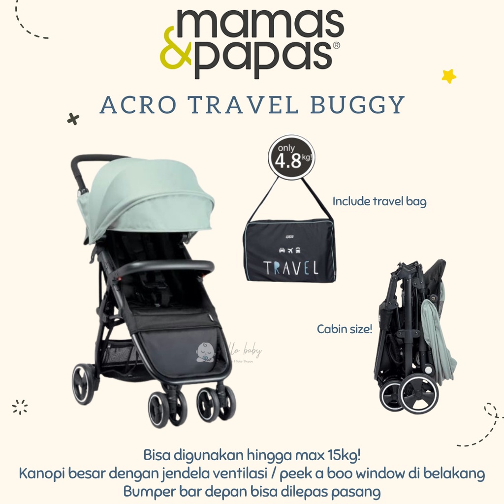 Mamas Papas Acro Lightweight Travel Buggy Stroller Travel Ringan Cabin Size