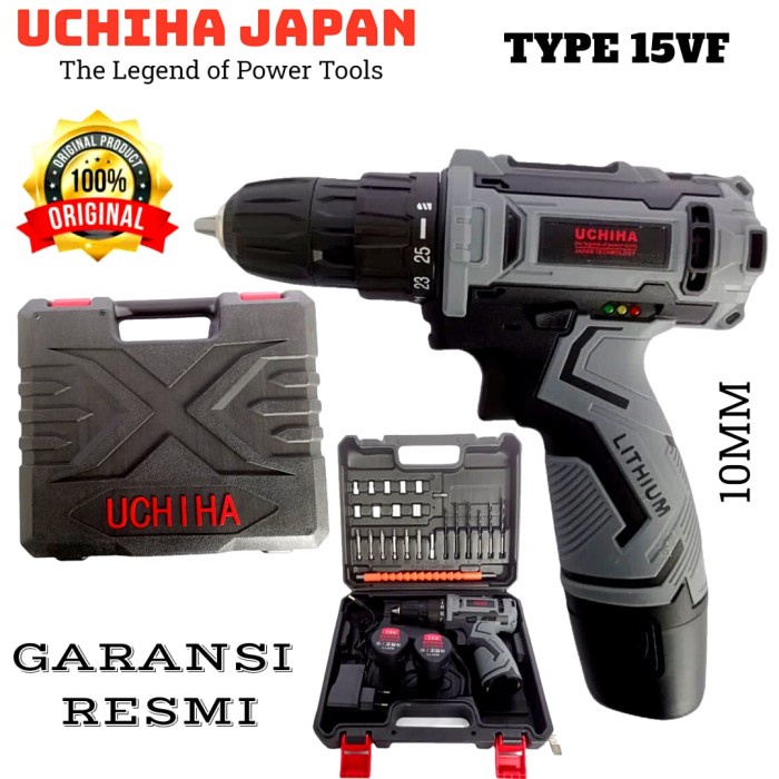 Mesin Bor Cordless Uchiha 18Vol Baterai Cas Charger Tanpa Kabel Obeng Cod