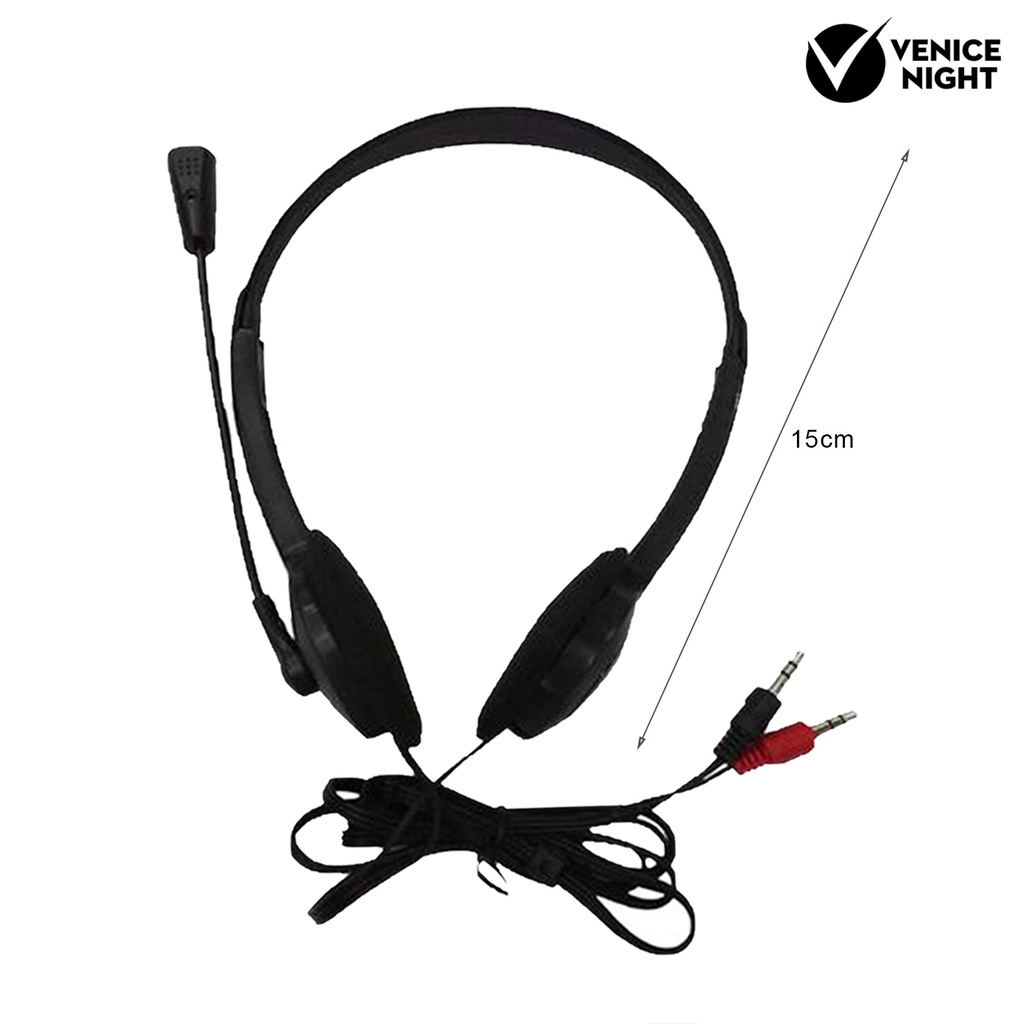 (VNEP) (Berkabel) Headphone Universal dengan Mic Plastic 3.5mm Over-ear Stereo Headset untuk Rumah