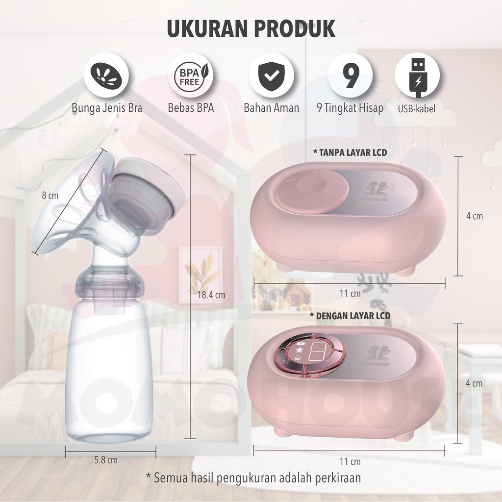 MOMO HOUSE Pompa ASI Elektrik Breast Pump Pumping asi Elektrik Pompa Asi Elektrik Ganda Pompa ASI Elektrik Portable Pompa Asi Portable