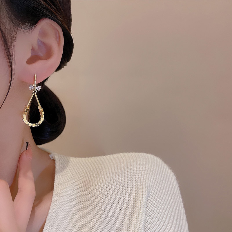 Anting Gantung Sterling silver 925 Model Pita Dengan Batu Zircon Mewah Untuk Wanita