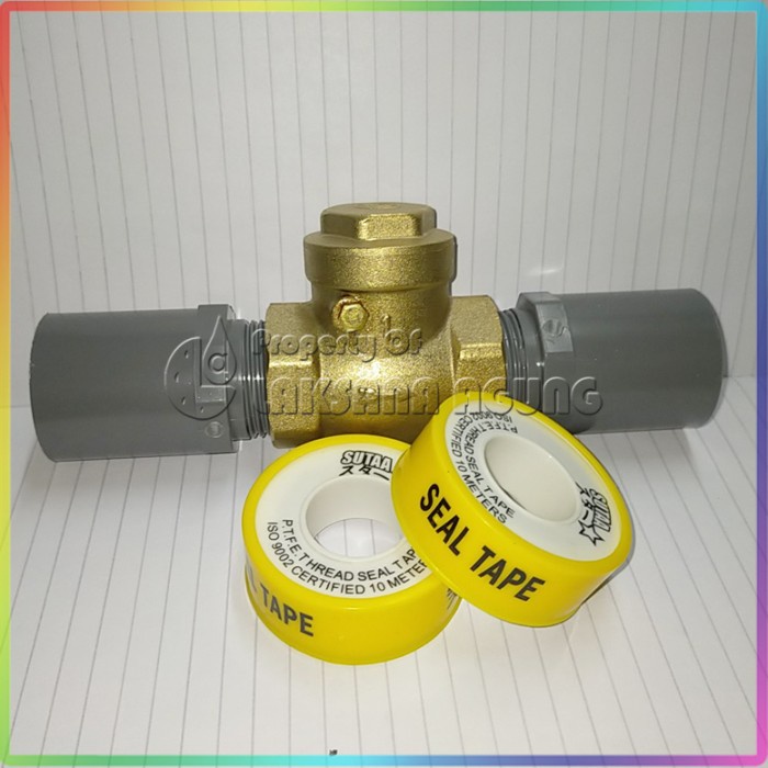 Klep Klep Tabok 1 Inch Kuningan + Sok Drat Luar Rucika + Seal Tape