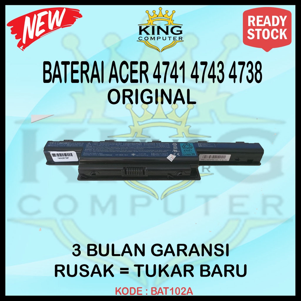 Baterai Battery ORIGINAL Acer 4741 4743 4253 4741g 4349 4215 4252 4253 4333 4738 4750 4752 4738z 4739 4752g 4752z 4755 4755g 4551 5741 E1-431 E1-471