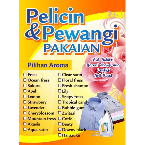 Pelicin Setrika dan pengharum pakaian aneka aroma wangi segar kemasa spray 250 ml