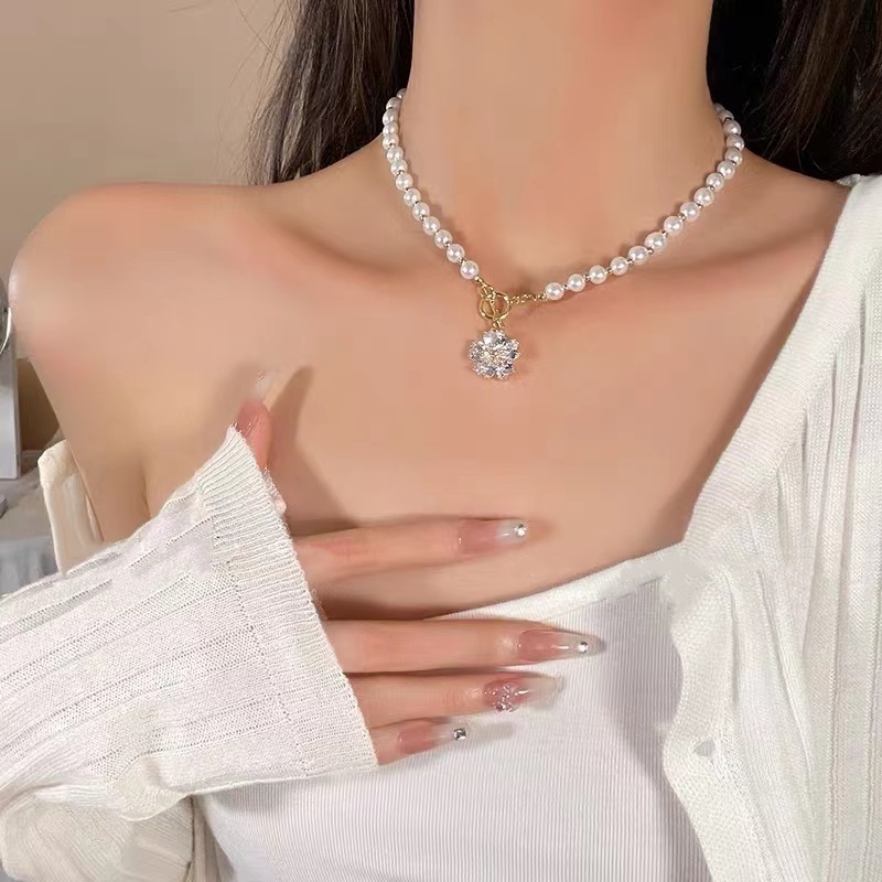 Kalung Rantai Liontin Hati Hias Mutiara Gaya Vintage Korea Untuk Wanita 2022