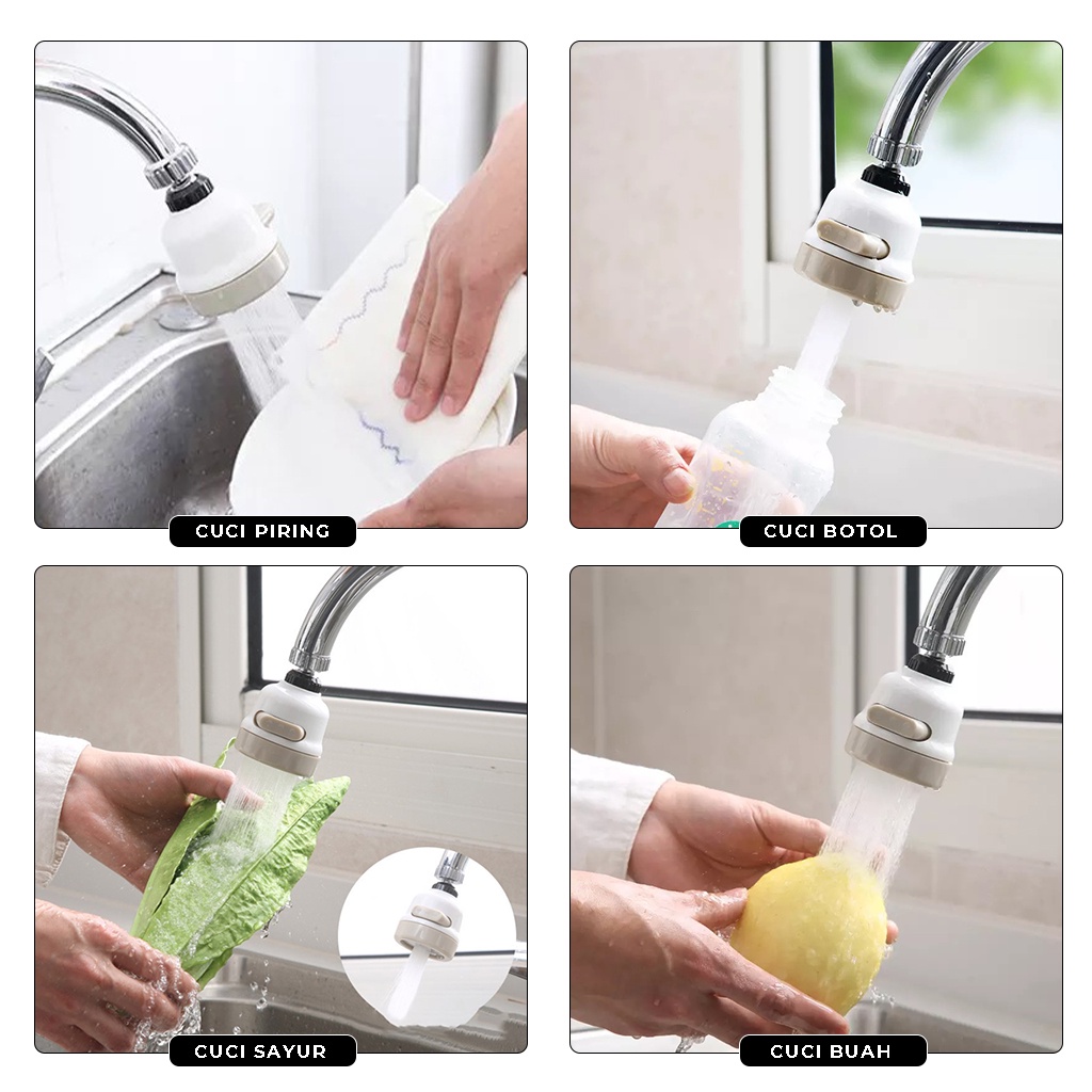 Sambungan Kran Air Keran Shower Switch Tombol ON OFF Faucet Putar 360 Derajat Alat Penyambung Ujung Kepala Kran Tempat Cuci Piring Tangan di Wastafel Dapur | GROSIRXPRESS