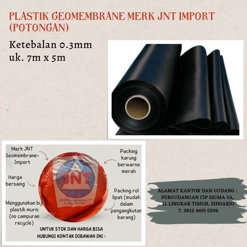 PLASTIK GEOMEMBRANE MERK JNT-IMPORT 0,3MM (UK. 7M X 5M)